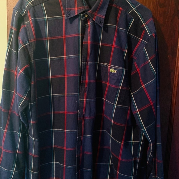 Men's Large Lacoste Blue & Plaid Button Down Shirt - Picture 3 of 4